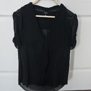 Babaton Black Sheer V-Neck Blouse 100% silk